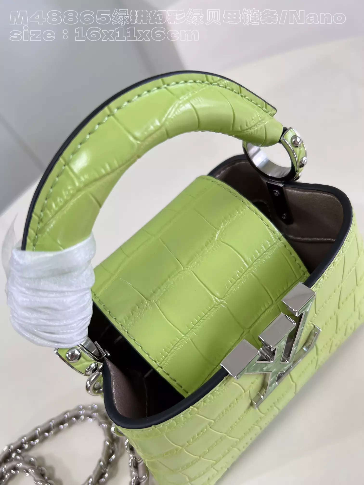 Capucines Nano Crocodilian Brillant Lime Leather - Repbags.ru - Image 5