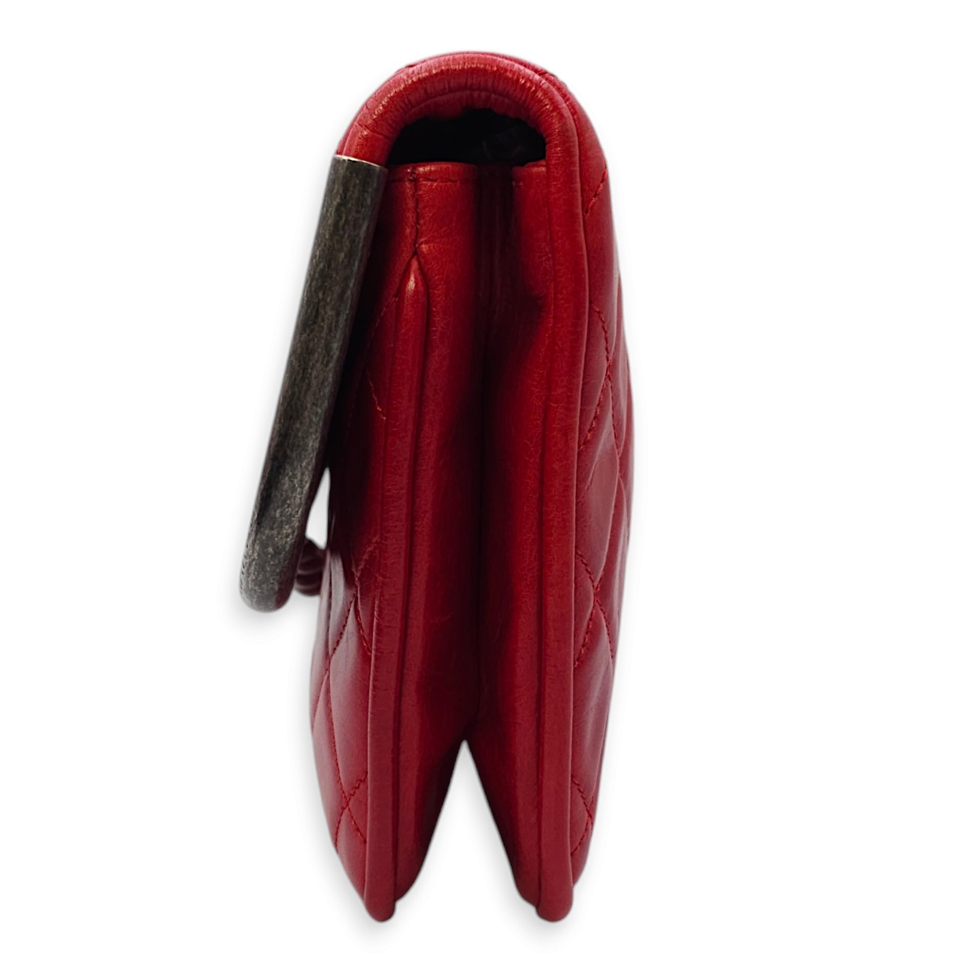 CC Quilt Red Clutch in Calfskin, Ruthenium hardware - Image 4