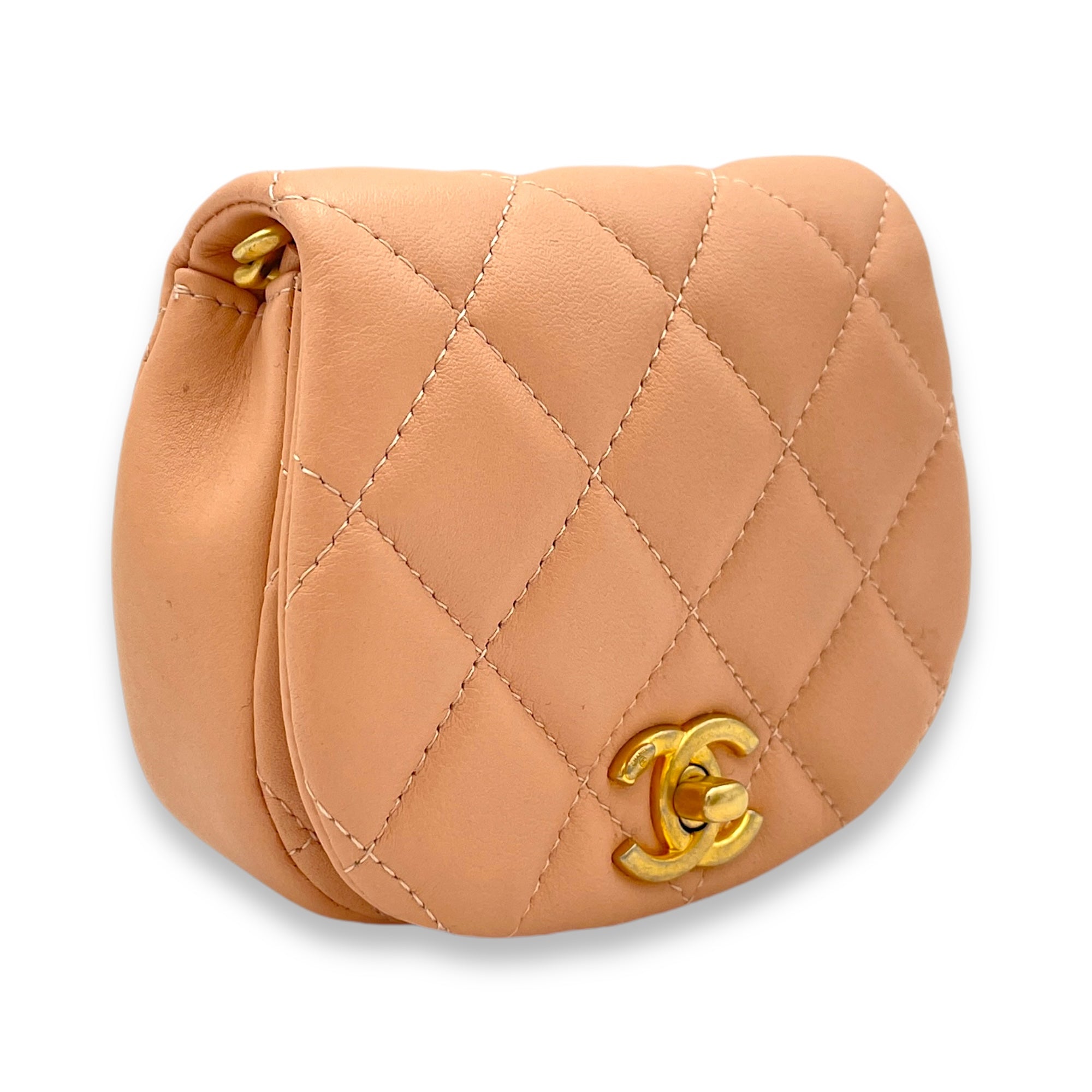 Chain Clutch Mini Beige Crossbody Bag in Lambskin, Gold hardware - Image 4