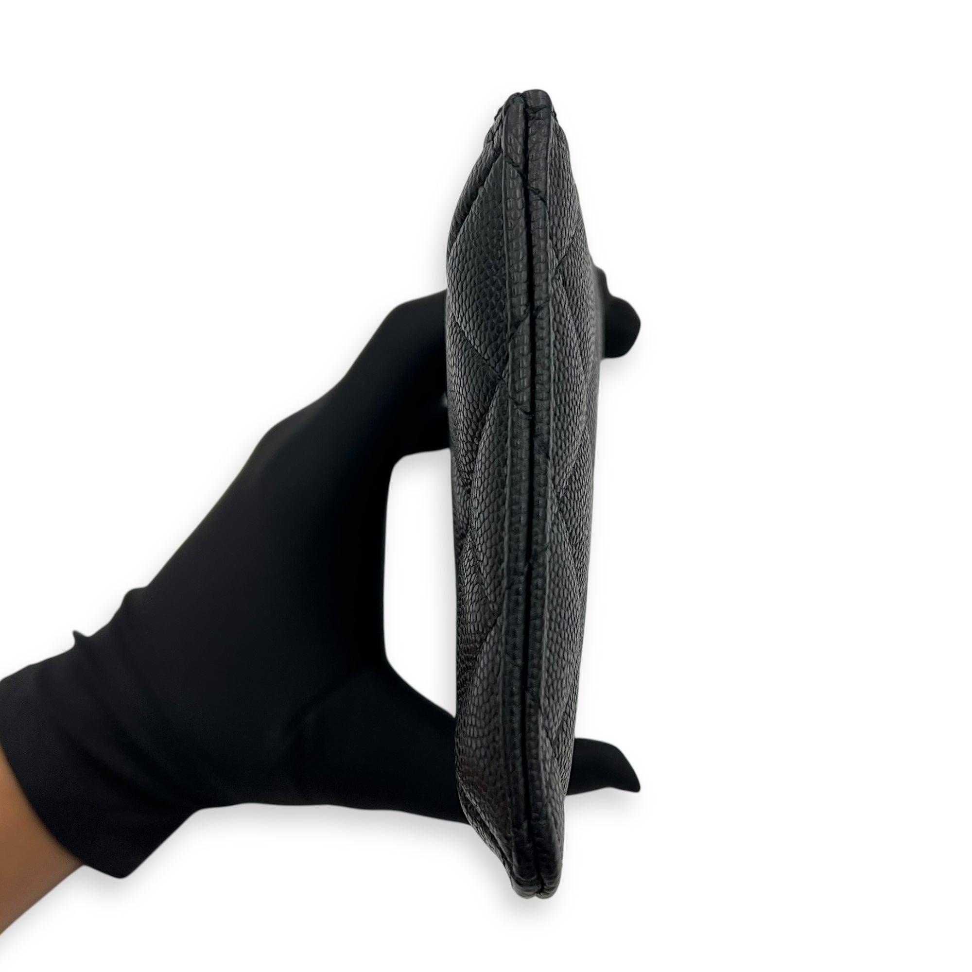 CC Black Phone Holder with Card Holder in Caviar Leather, Gold hardware - Image 6