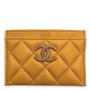 CC Yellow Card Holder in Lambskin, Gold hardware