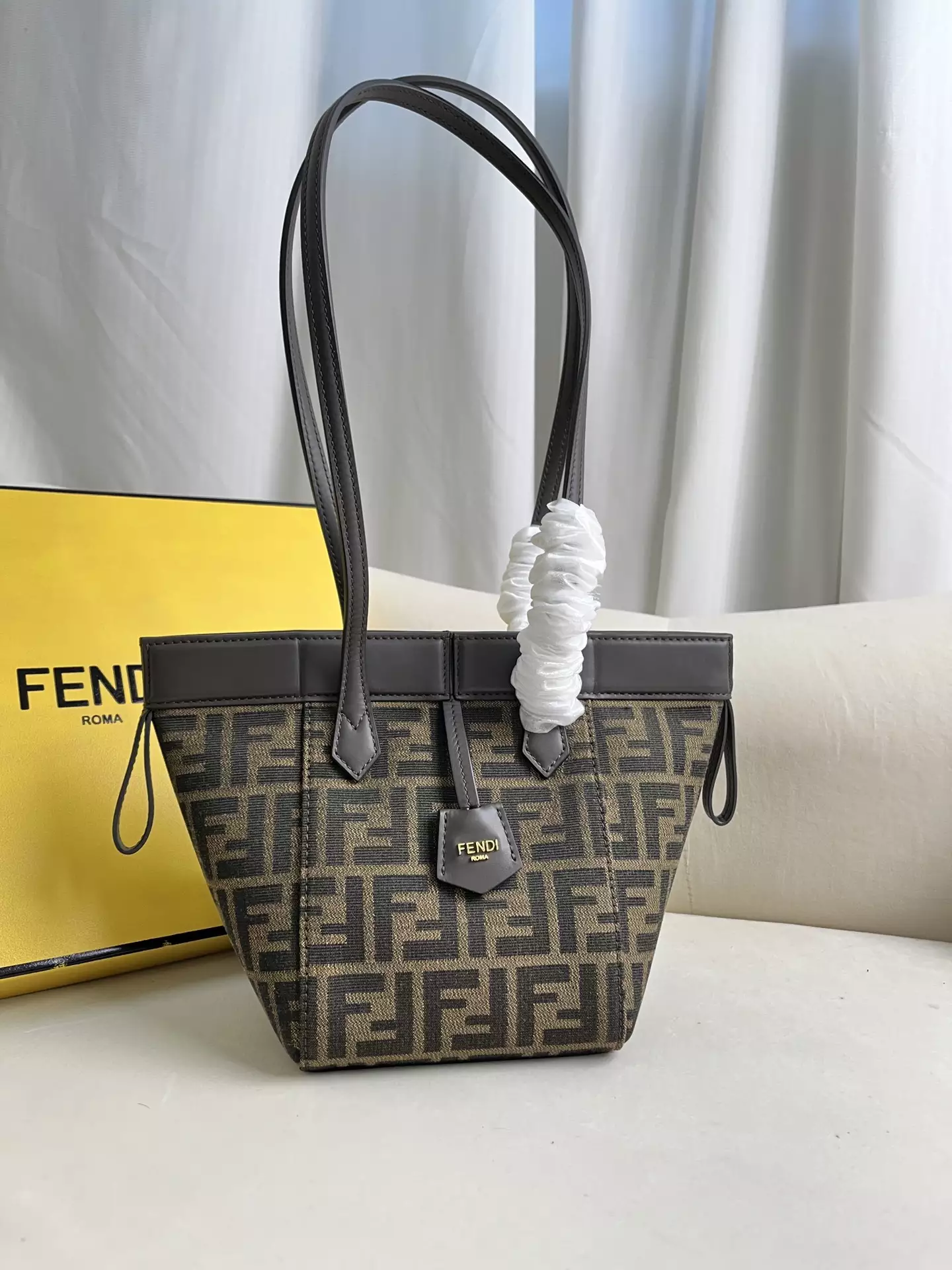 Fendi Origami Mini Brown FF Jacquard Fabric Bag - Repbags.ru - Image 3