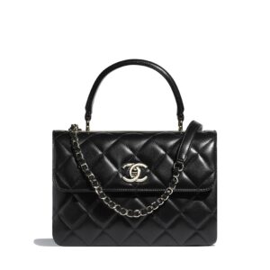 Flap Bag with Top Handle Lambskin & Gold-Tone Metal Black - CB016