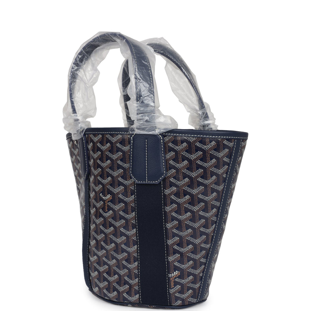 Goyard Goyardine Belharra PM Navy Blue Tote Palladium Hardware - Image 6