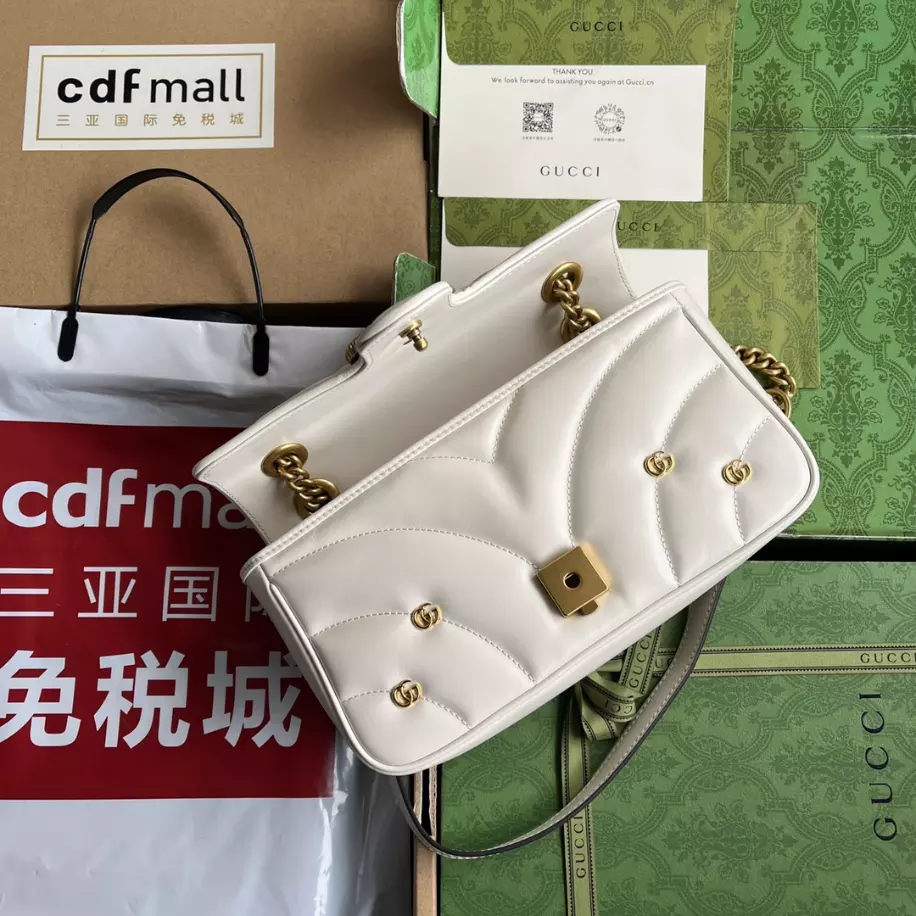 GG Marmont Small Shoulder Bag In White Leather - Image 3