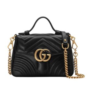 GG Marmont mini top handle bag Black chevron leather - GB053