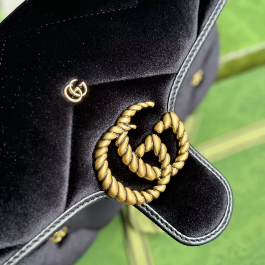 GG Marmont Small Shoulder Bag in Black Velvet - Image 5