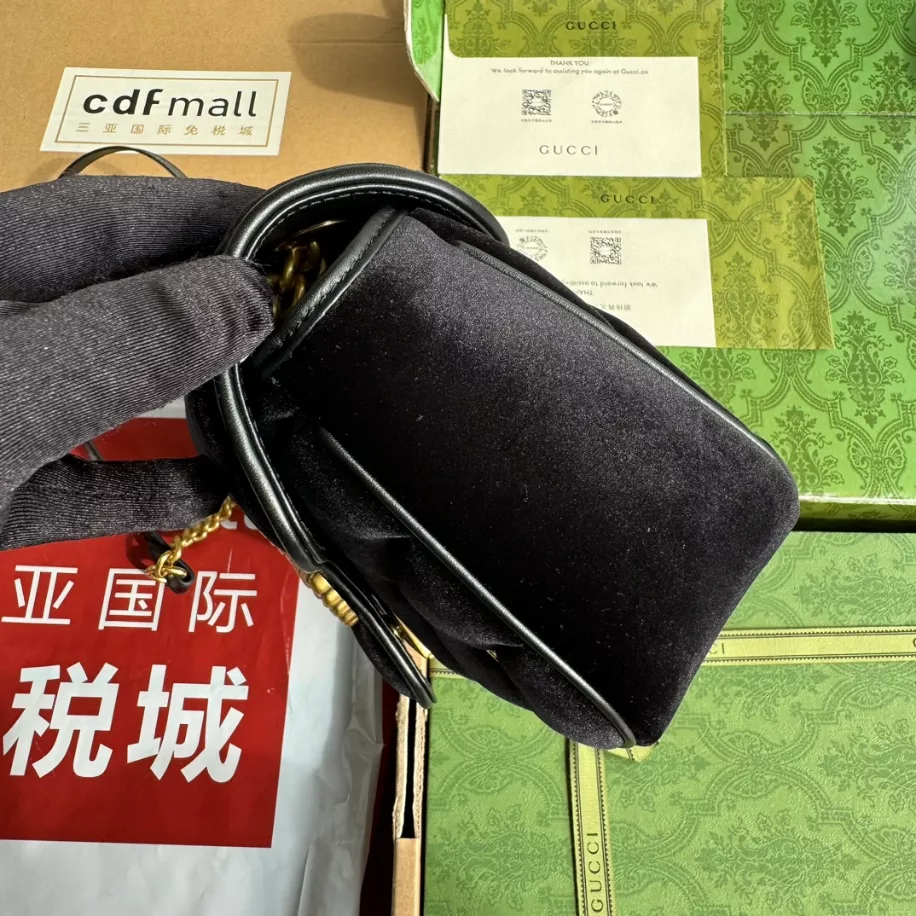 GG Marmont Small Shoulder Bag in Black Velvet - Image 11