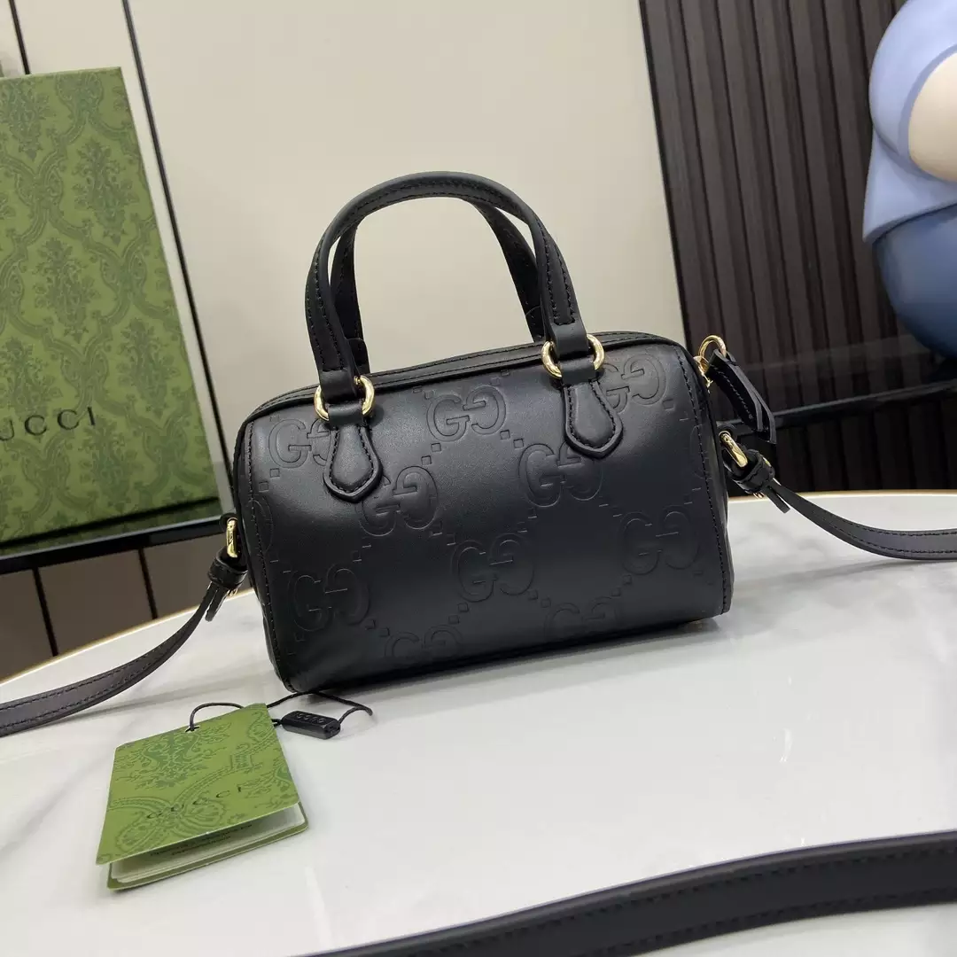 GG Super Mini Top Handle Bag in Black GG Leather - Repbags.ru - Image 3