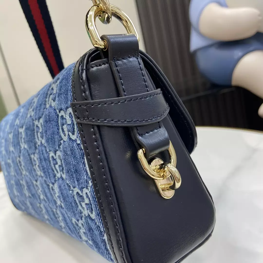 Gucci Luce Small Shoulder Bag in Blue GG Denim - Repbags.ru - Image 6