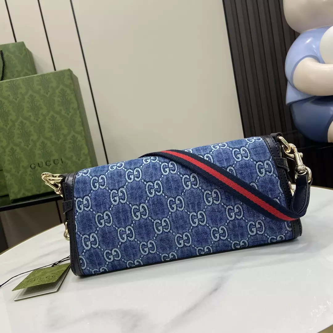 Gucci Luce Small Shoulder Bag in Blue GG Denim - Repbags.ru - Image 8