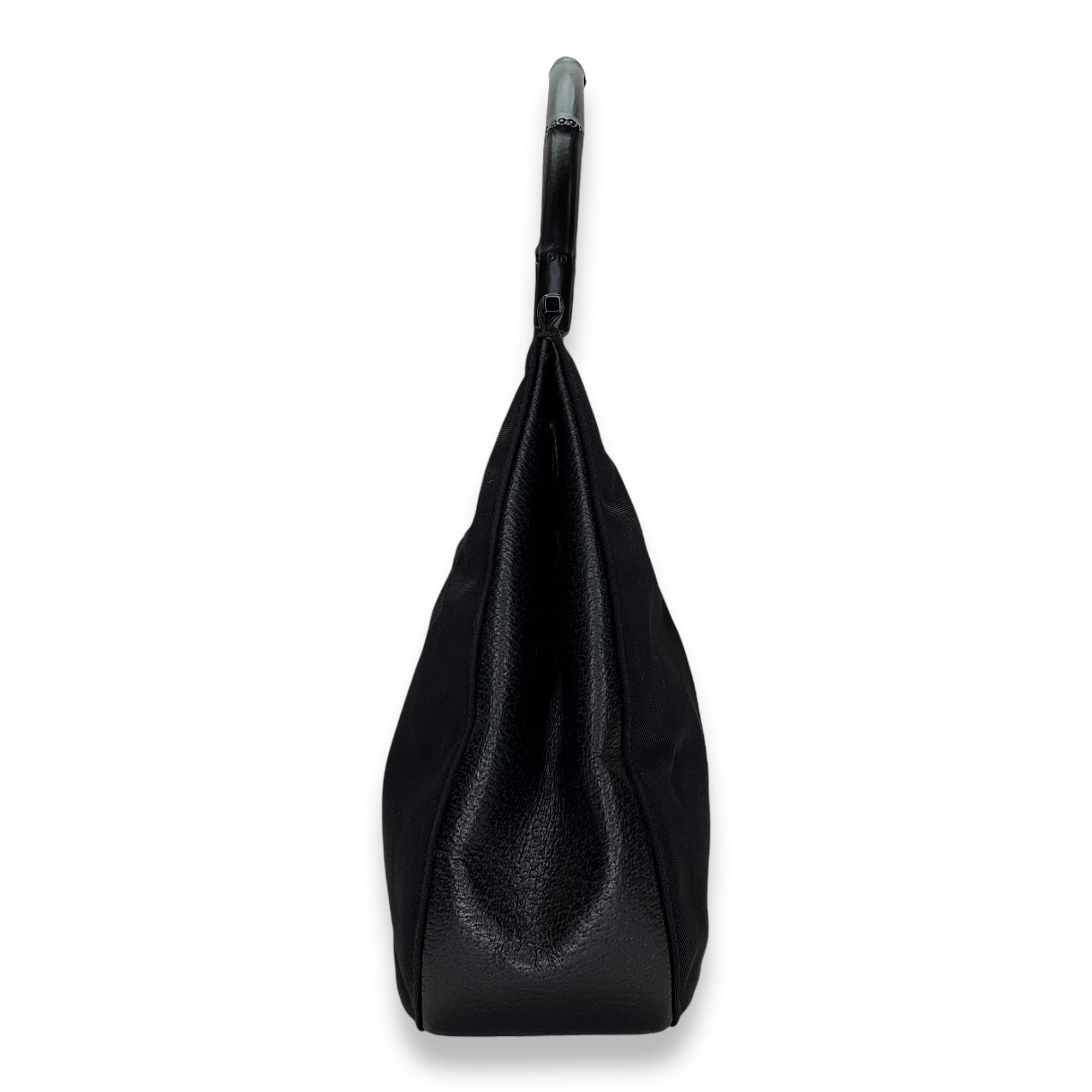 Bamboo Small Black Top Handle Bag in Canvas, Lacquered Metal hardware - Image 4