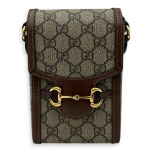 Horsebit 1955 Shoulder Bag Brown in Monogram Coated Canvas, Gold hardware