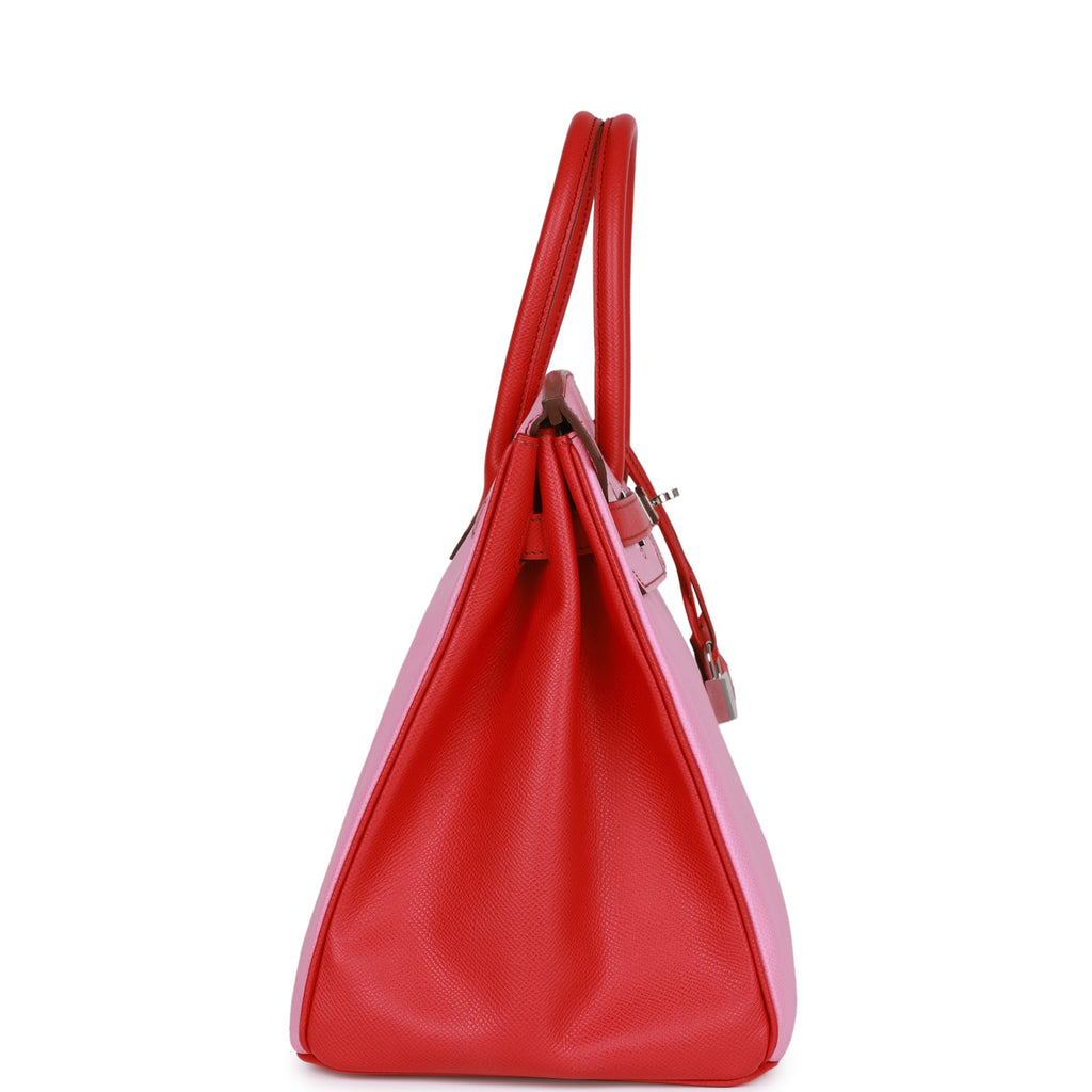 Pre-owned Hermes Special Order (HSS) Birkin 35 Bubblegum and Bougainvillea Epsom Palladium Hardware - Image 4