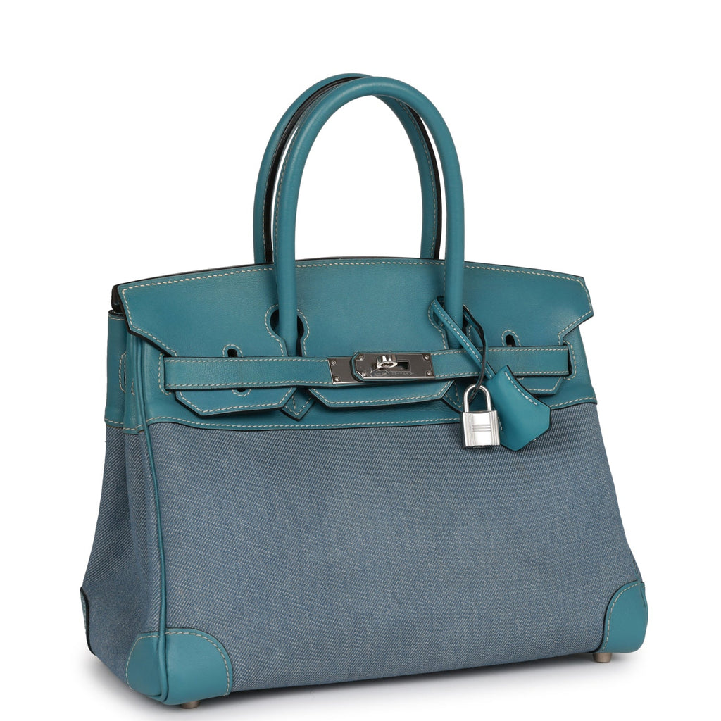 Vintage Hermes Birkin 30 Blue Jean Gulliver and Denim Palladium Hardware - Image 3