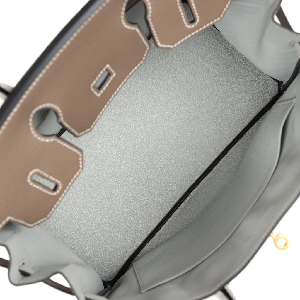 Pre-owned Hermes Special Order (HSS) Birkin 30 Etoupe and Gris Perle Chevre Brushed Gold Hardware - Image 9
