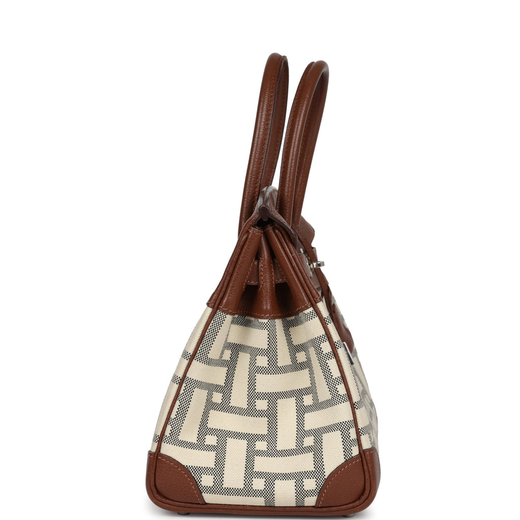 Pre-owned Hermes Birkin 30 Marron D'Inde Buffalo and Mosaique Canvas Palladium Hardware - Image 4