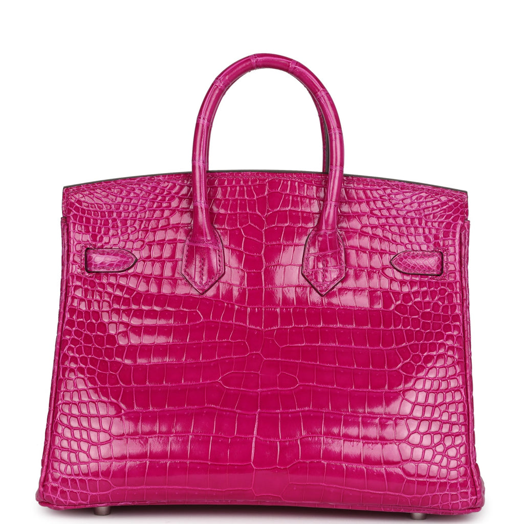 Hermes Birkin 25 Rose Sheherazade Shiny Porosus Crocodile Palladium Hardware - Image 6