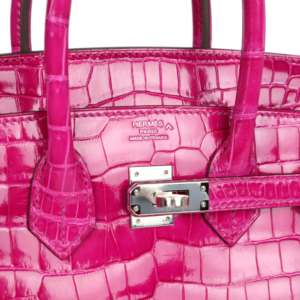 Hermes Birkin 25 Rose Sheherazade Shiny Porosus Crocodile Palladium Hardware - Image 8