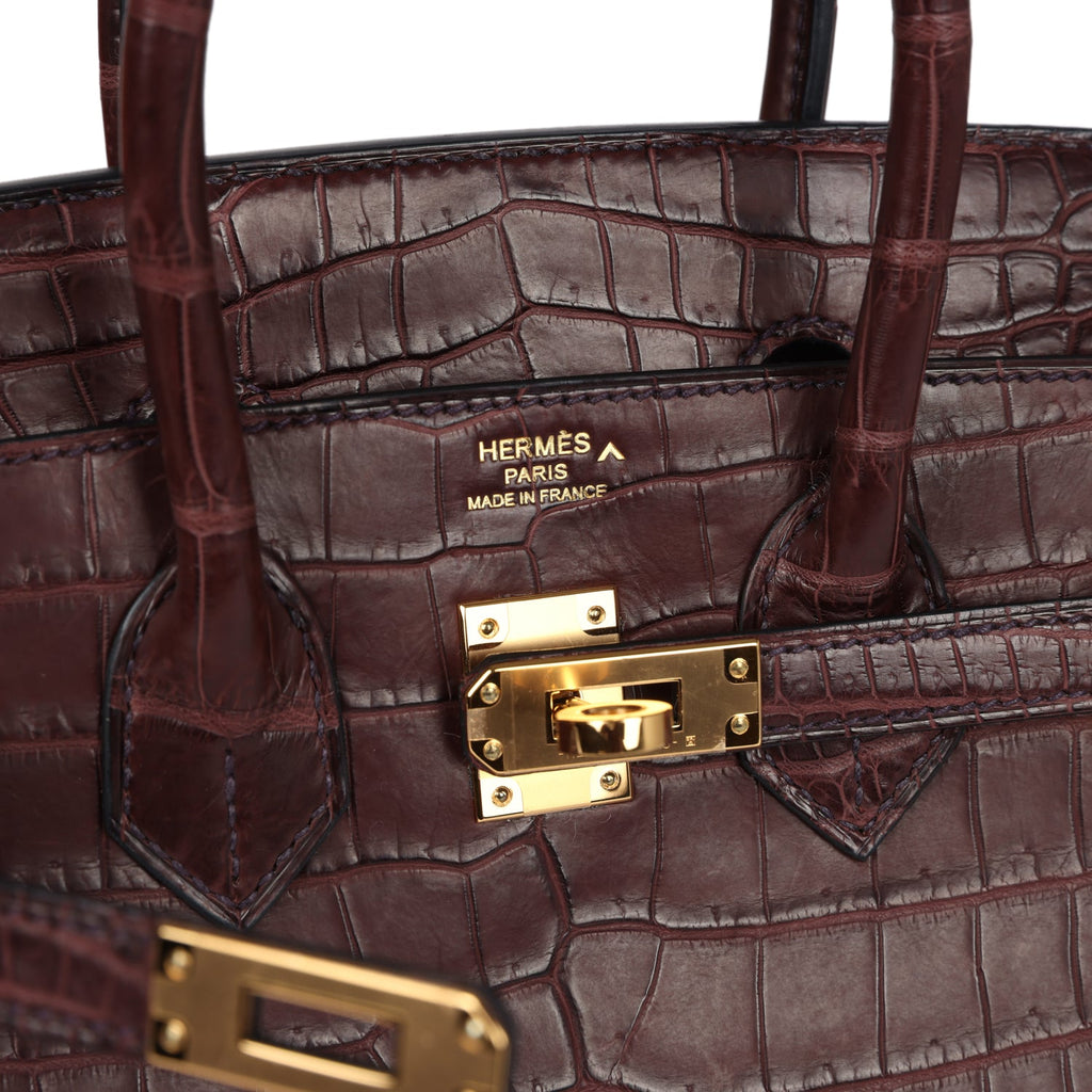 Pre-owned Hermes Birkin 25 Rouge Sellier Matte Porosus Crocodile Gold Hardware - Image 8