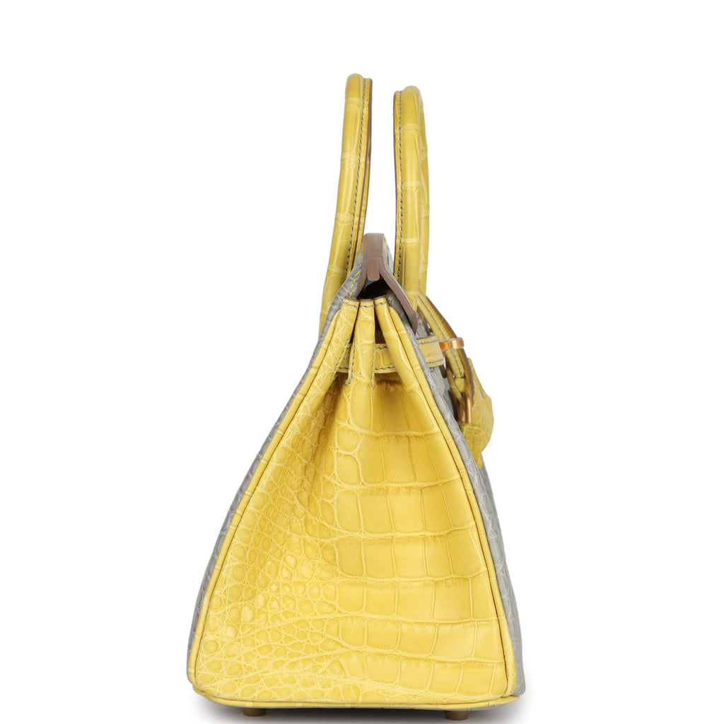 Hermes Special Order (HSS) Birkin 25 Gris Perle and Mimosa Matte Alligator Brushed Gold Hardware - Image 4
