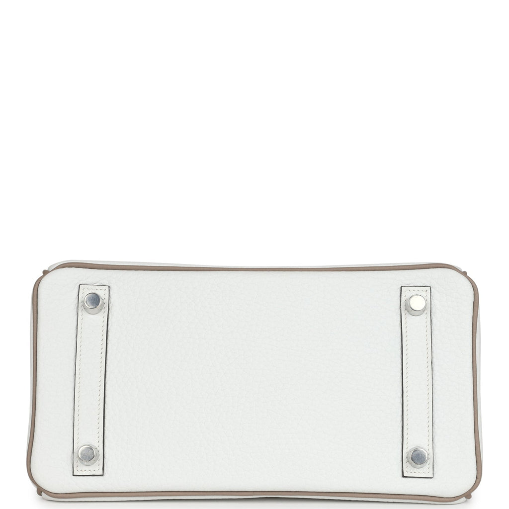 Hermes Special Order (HSS) Birkin 25 White and Etoupe Clemence Brushed Palladium Hardware - Image 7