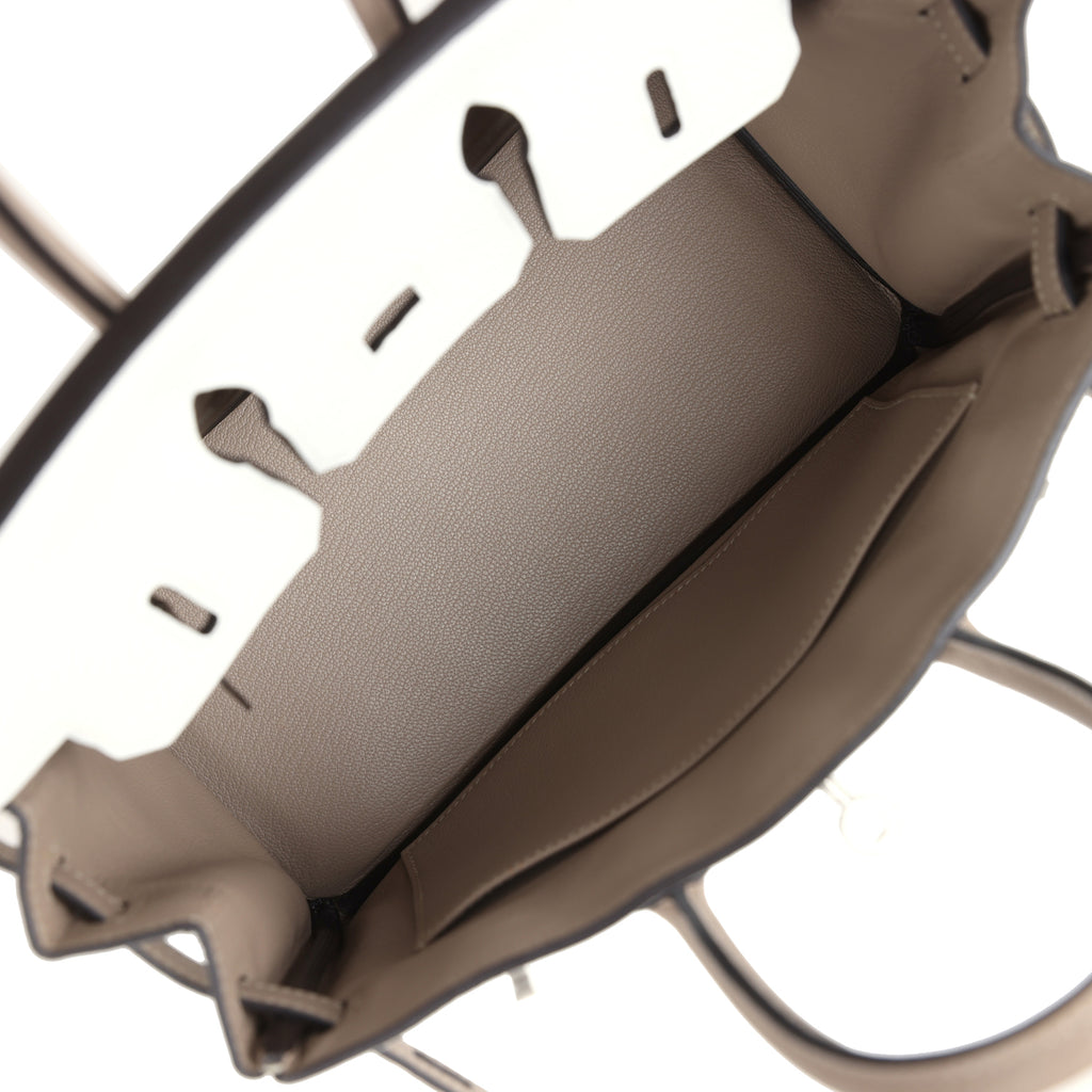 Hermes Special Order (HSS) Birkin 25 White and Etoupe Clemence Brushed Palladium Hardware - Image 9