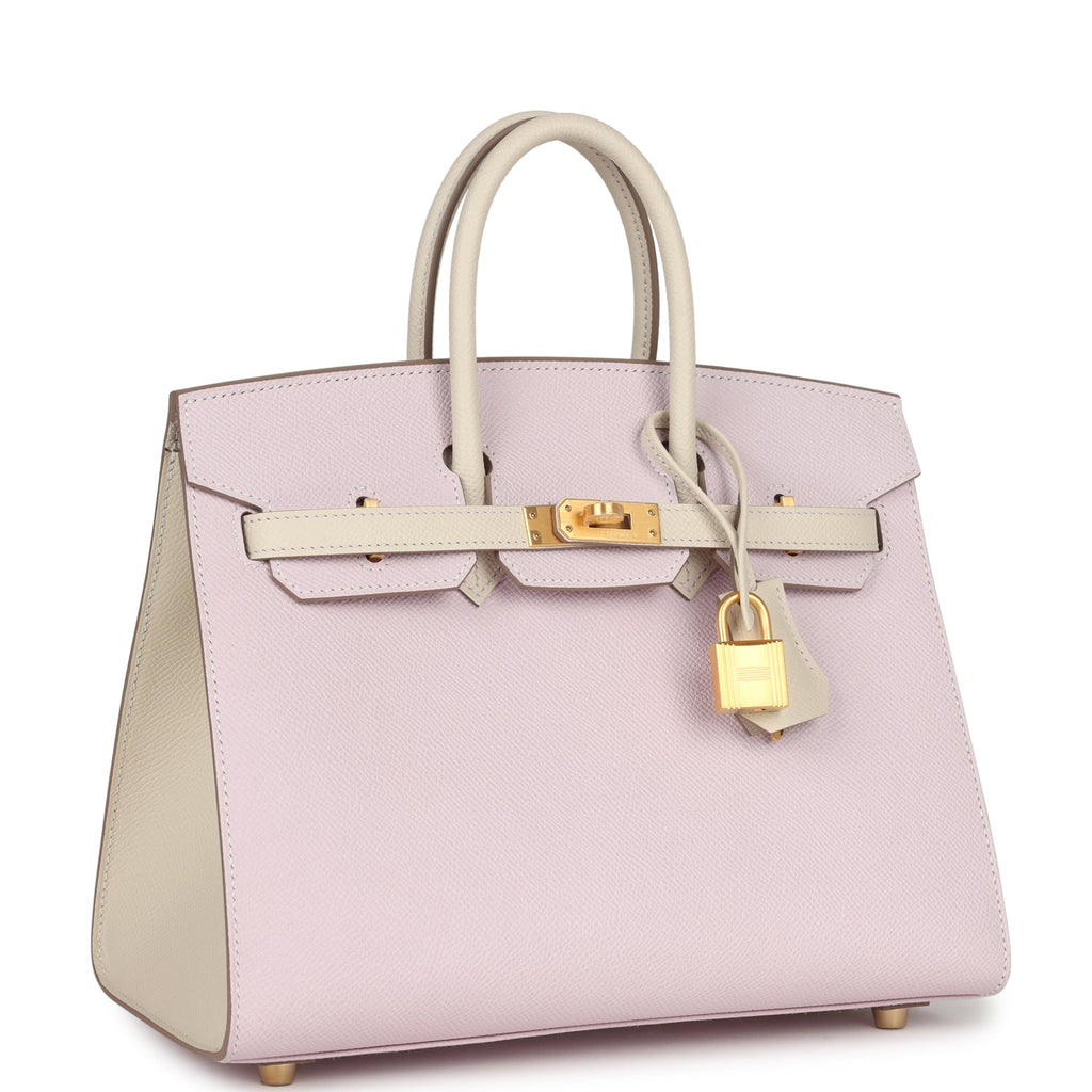 Hermes Special Order (HSS) Birkin Sellier 25 Mauve Pale and Craie Epsom Brushed Gold Hardware - Image 3