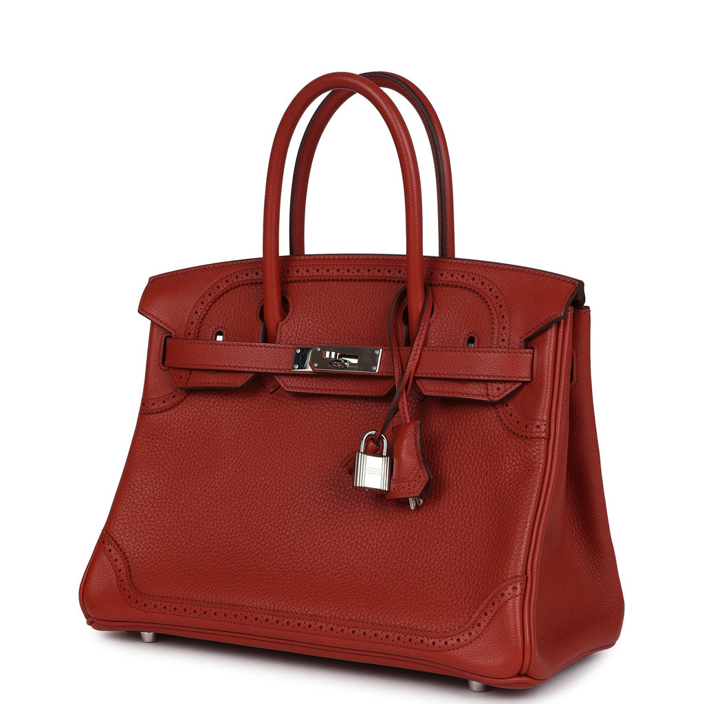 Pre-owned Hermes Birkin 30 Ghillies Brique Clemence and Evercolor Palladium Hardware - Image 6
