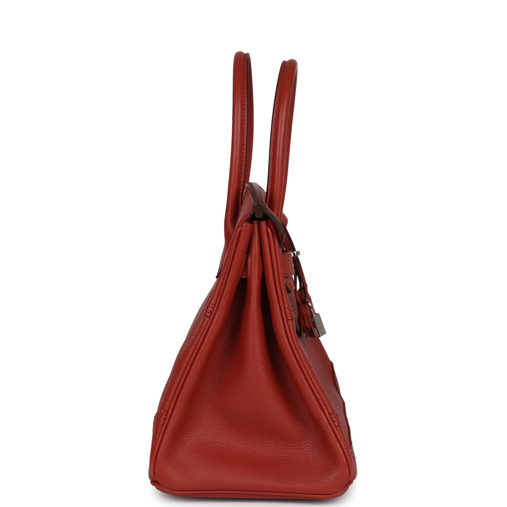 Pre-owned Hermes Birkin 30 Ghillies Brique Clemence and Evercolor Palladium Hardware - Image 4