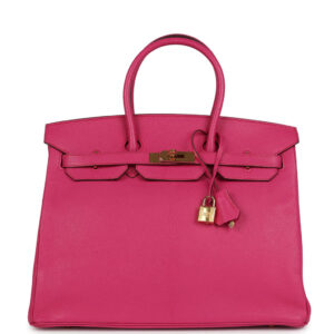Pre-owned Hermes Birkin 35 Rose Shocking Chevre Mysore Gold Hardware