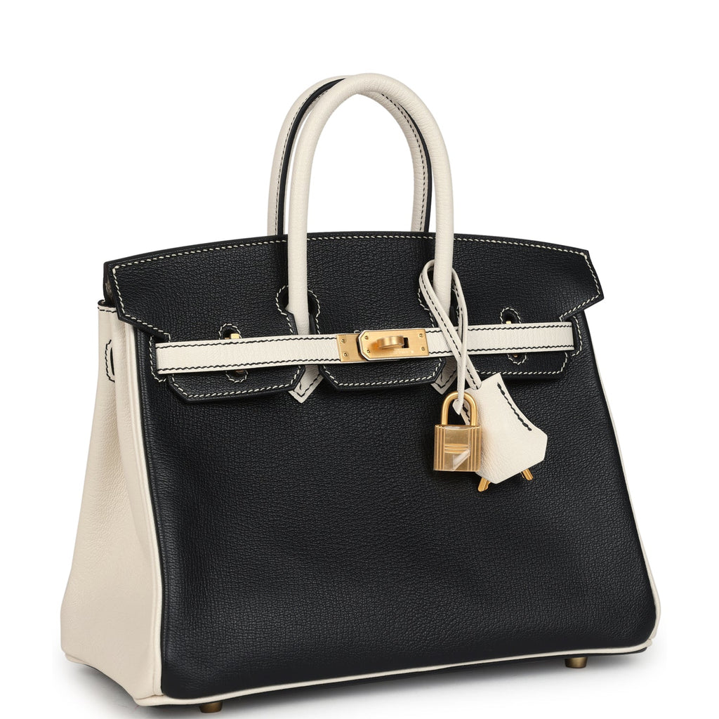 Hermes Special Order (HSS) Birkin 25 Bi-Color Black and Nata Chevre Mysore Brushed Gold Hardware - Image 3