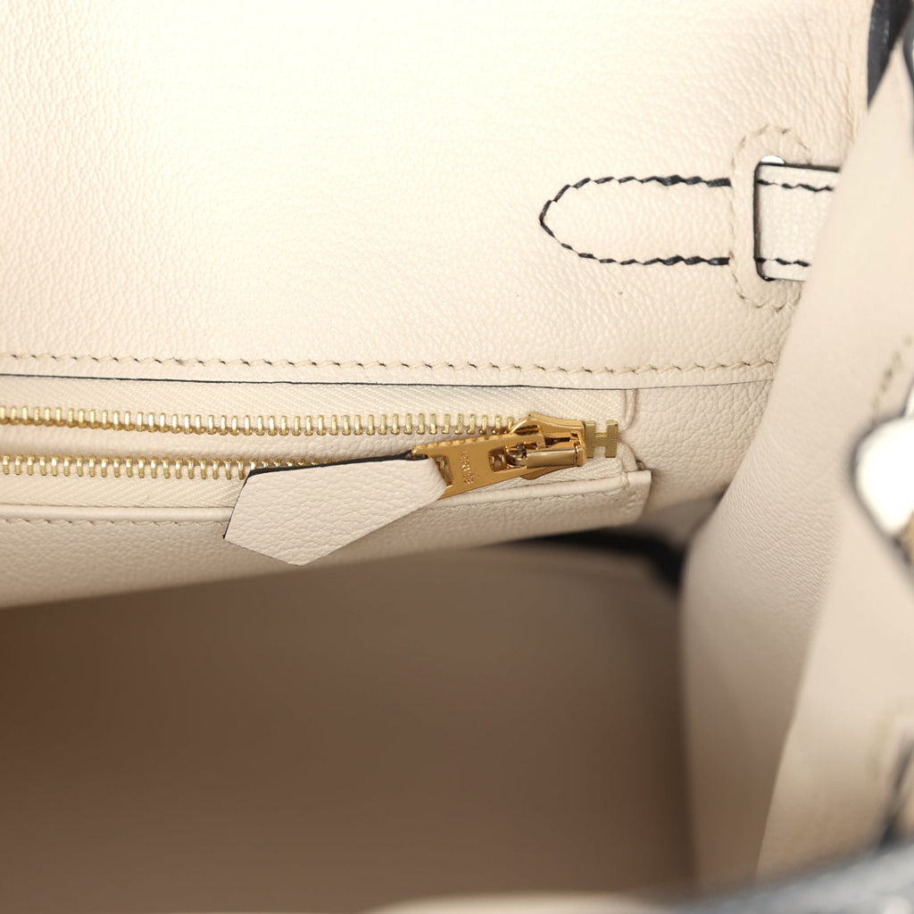 Hermes Special Order (HSS) Birkin 25 Bi-Color Black and Nata Chevre Mysore Brushed Gold Hardware - Image 10