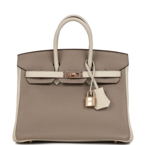 Hermes Special Order (HSS) Birkin 25 Gris Tourterelle and Craie Clemence Rose Gold Hardware