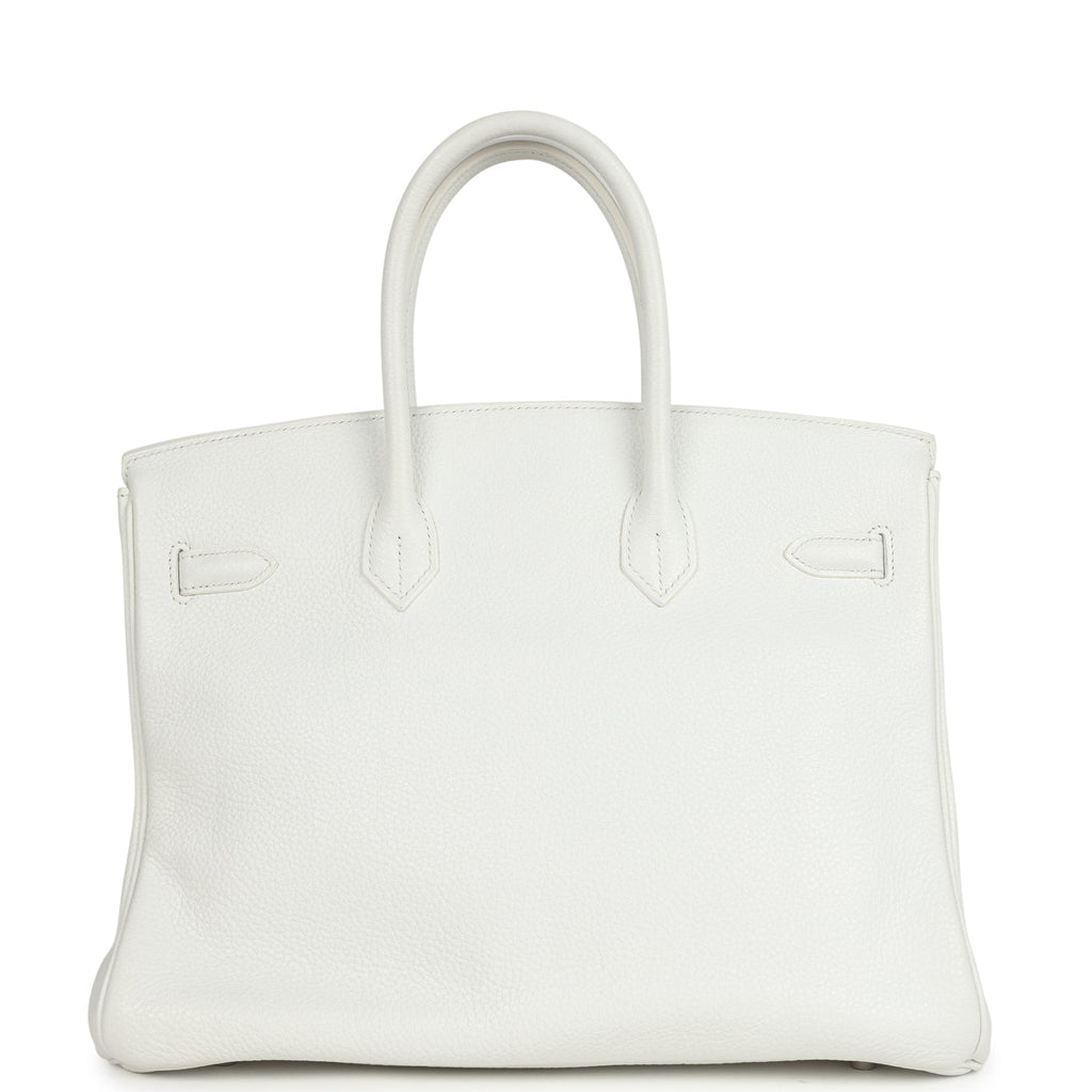 Pre-owned Hermes Birkin Club 35 White and Gris Perle Clemence and Sanguine Lizard Palladium Hardware - Image 5