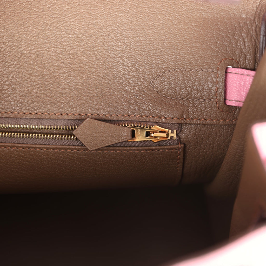 Pre-owned Hermes Special Order (HSS) Birkin 30 Bubblegum Verso Chèvre Brushed Gold Hardware - Image 10