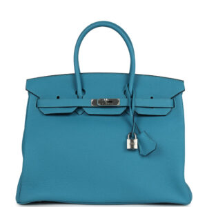Pre-owned Hermes Birkin 35 Turquoise Togo Palladium Hardware