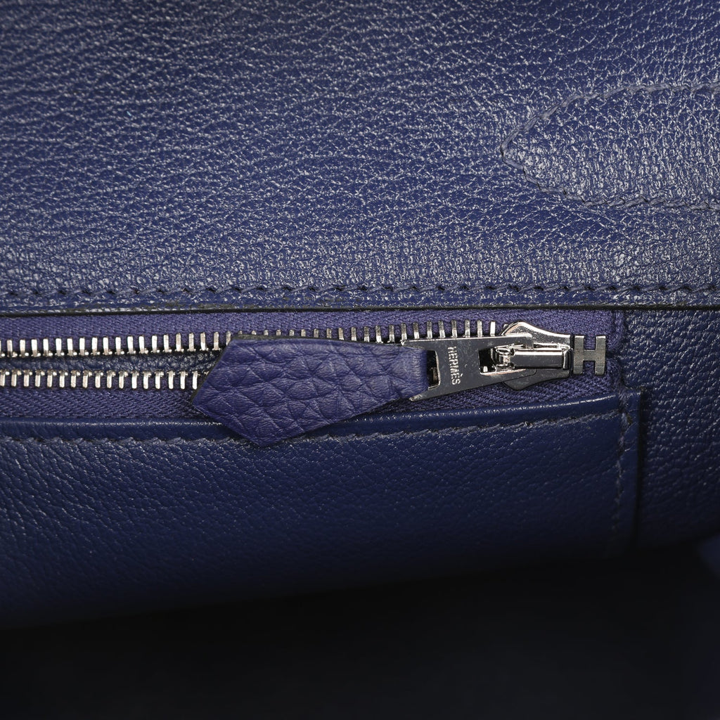 Pre-owned Hermes Birkin 30 Bleu Encre Togo and Shiny Niloticus Crocodile Touch Palladium Hardware - Image 10