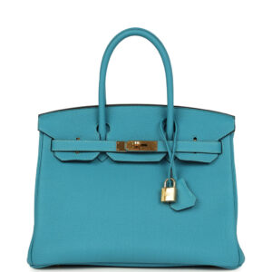 Pre-owned Hermes Birkin 30 Turquoise Togo Gold Hardware