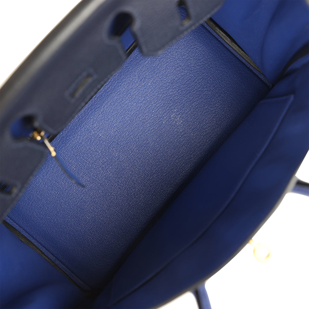 Hermes Special Order (HSS) Birkin 25 Bi-Color Bleu Nuit and Bleu Electric Togo Brushed Gold Hardware - Image 9