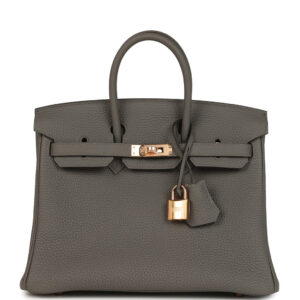 Pre-owned Hermes Birkin 25 Etain Togo Rose Gold Hardware