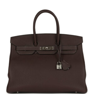 Pre-owned Hermes Birkin 35 Chocolate Togo Palladium Hardware