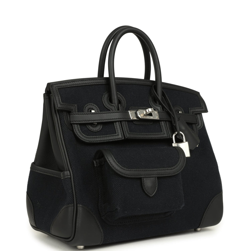 Hermes Birkin 25 Cargo Black Toile Goeland and Black Swift Palladium Hardware - Image 3