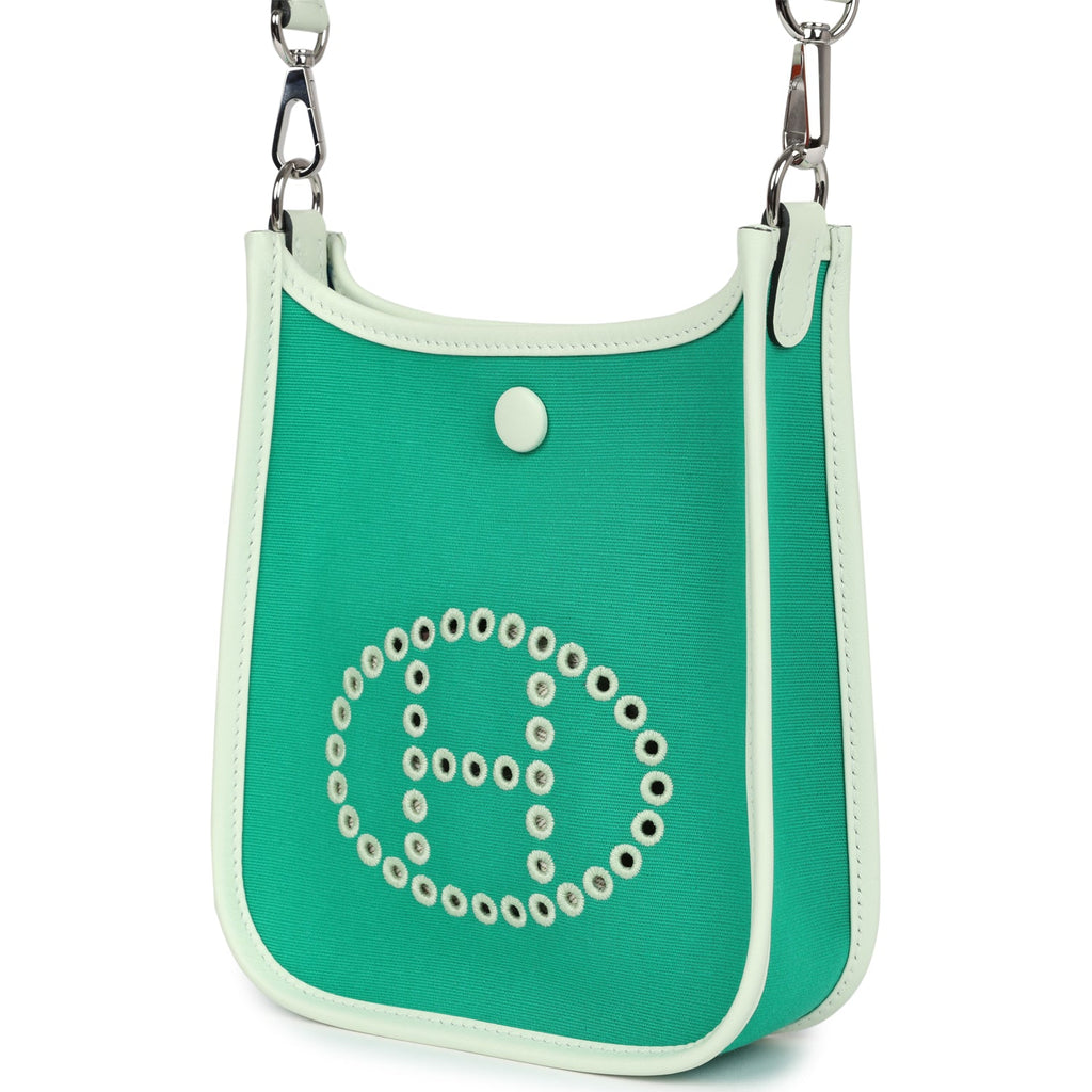 Hermes Neo Evelyne TPM Menthe Officier Canvas and Vert Fizz Swift Palladium Hardware - Image 6