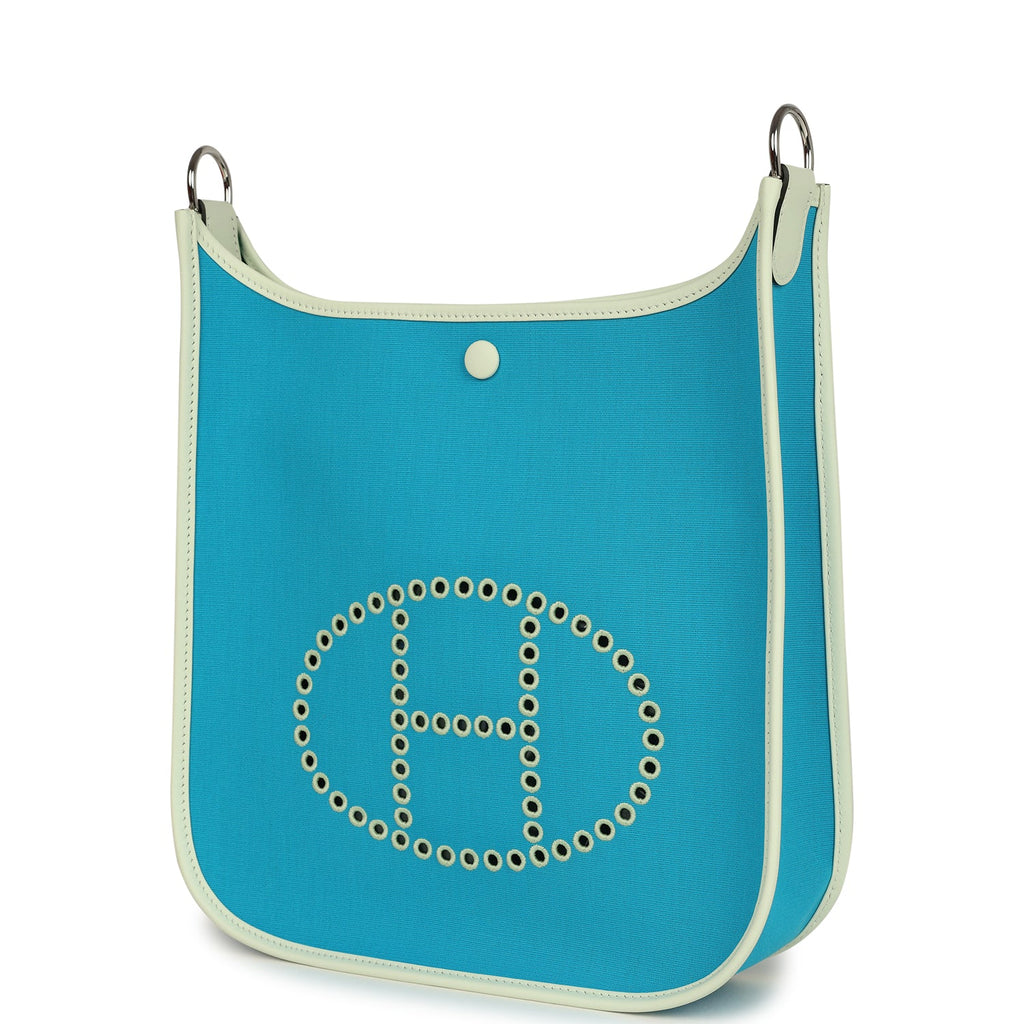 Hermes Neo Evelyne PM Bleu Azteque Officier Canvas and Vert Fizz Swift Palladium Hardware - Image 6
