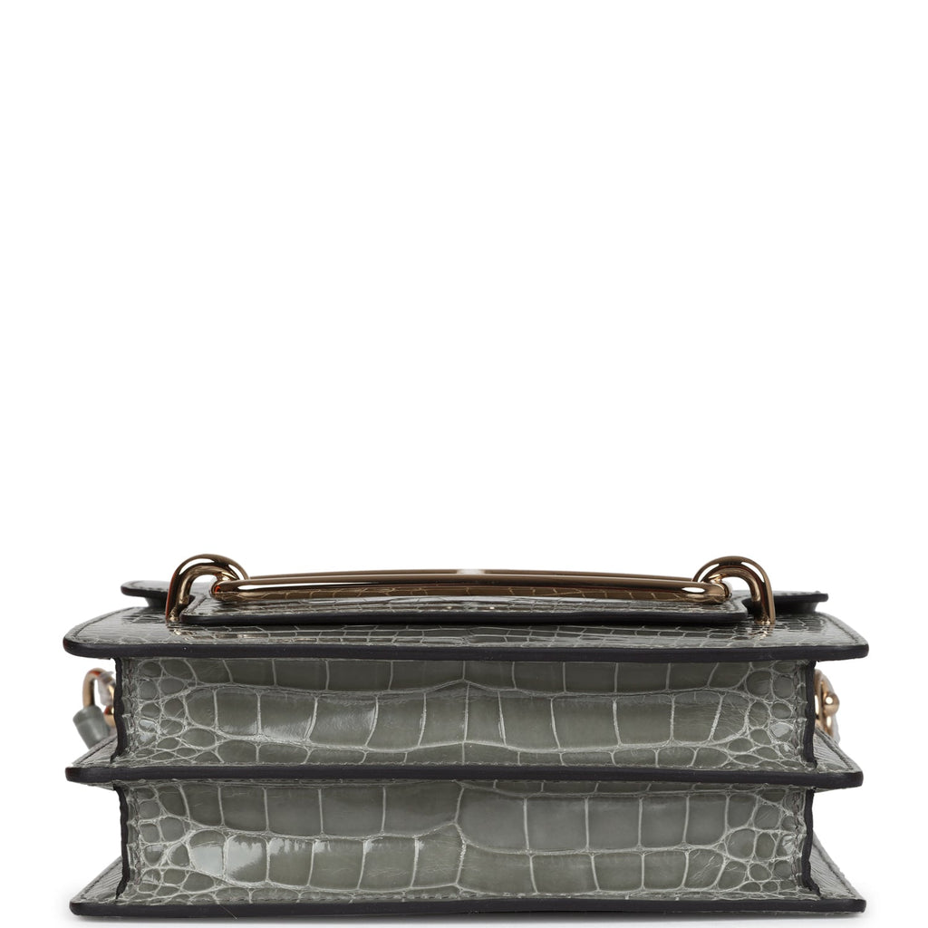 Hermes Mini Roulis Gris Ciment Shiny Alligator Permabrass Hardware - Image 8