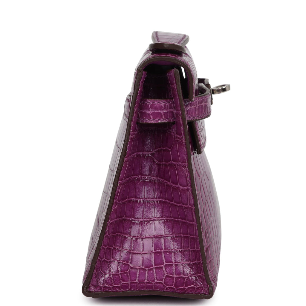 Pre-owned Hermes Kelly Pochette Violet Shiny Niloticus Crocodile Palladium Hardware - Image 4