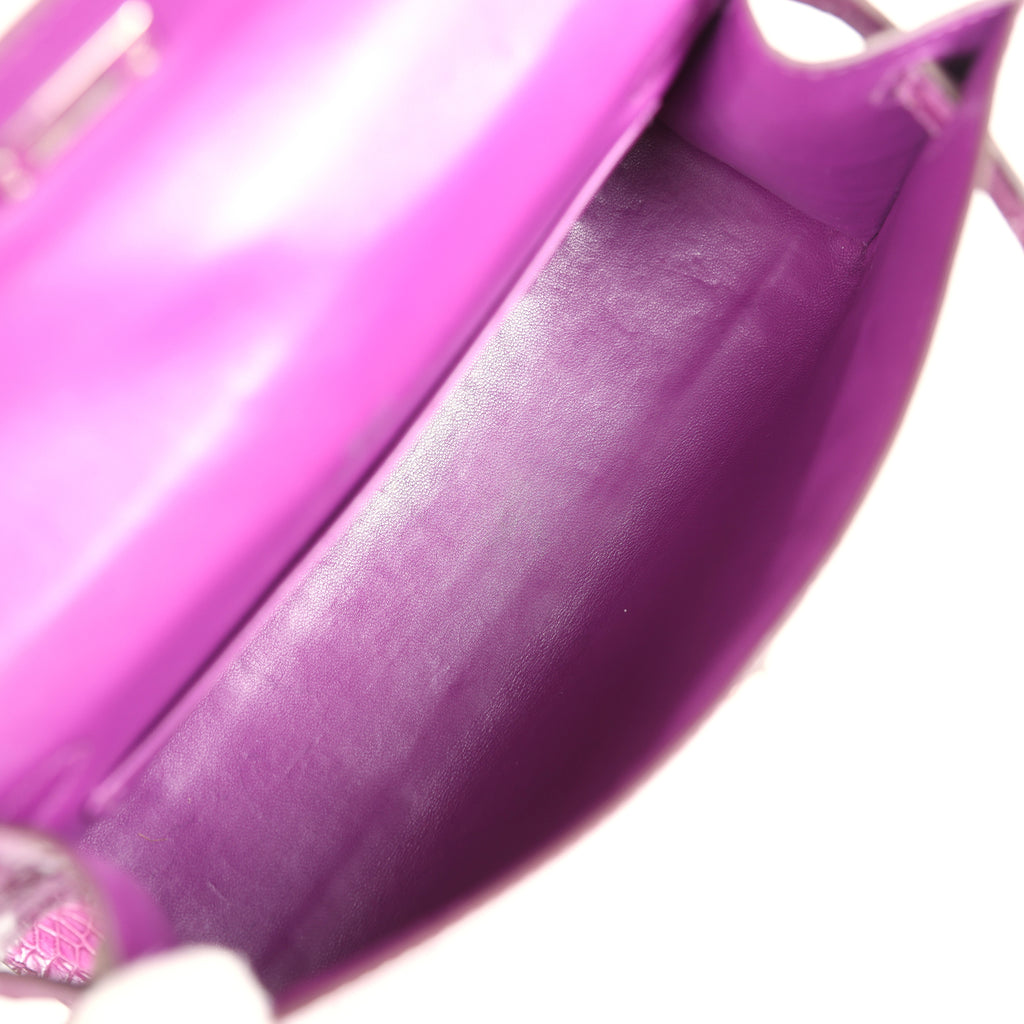 Pre-owned Hermes Kelly Pochette Violet Shiny Niloticus Crocodile Palladium Hardware - Image 9