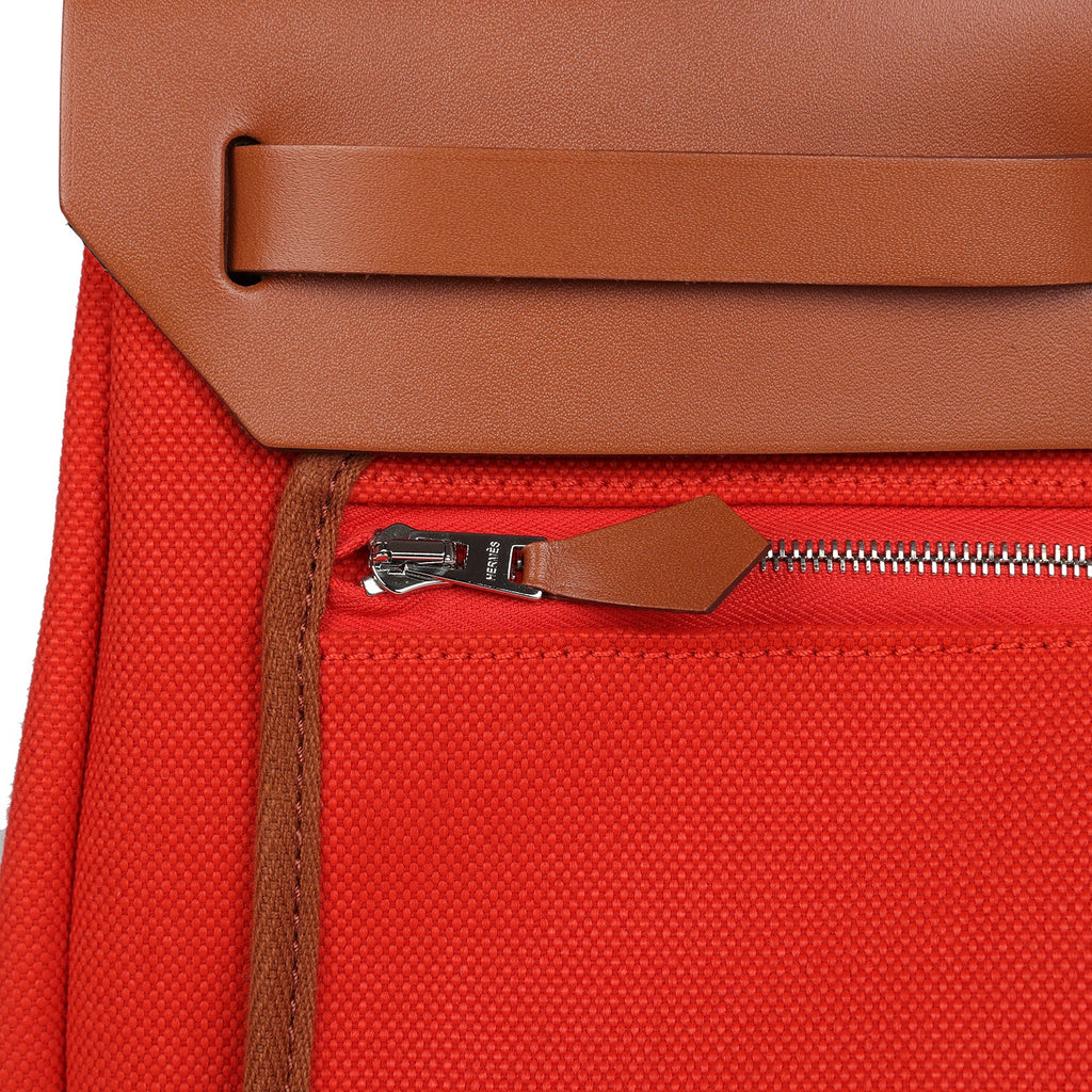 Hermes Herbag Zip PM 31 Capucine Toile Militaire & Fauve Vache Hunter Palladium Hardware - Image 10