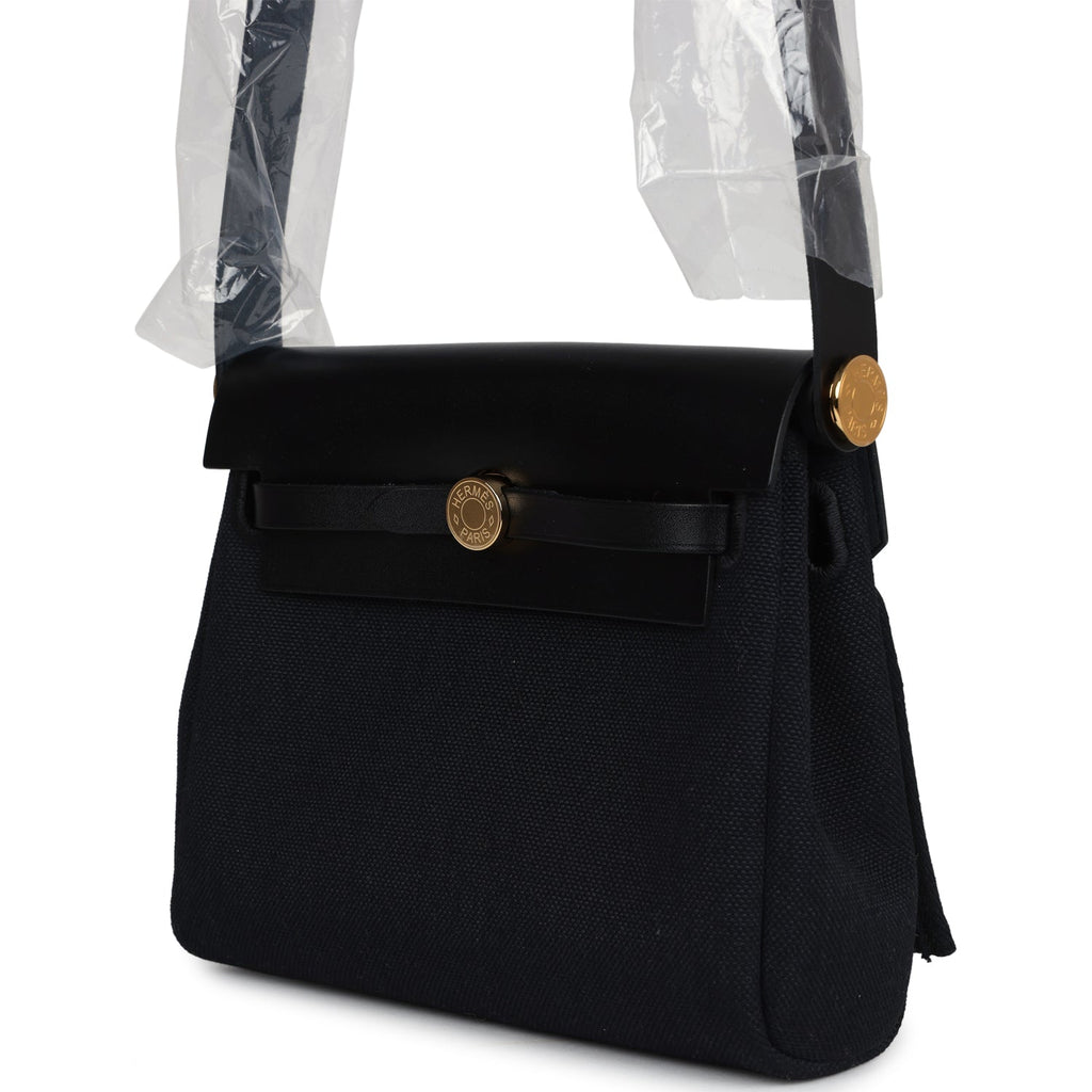 Hermes Herbag Zip 20 Mini Black Toile Militaire Canvas and Black Vache Hunter Gold Hardware - Image 6